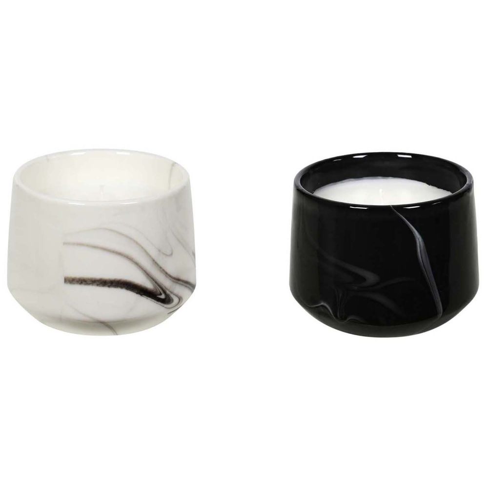Bougie parfumée pot en dolomite effet marbre (lot de 2) 8 x 11 cm