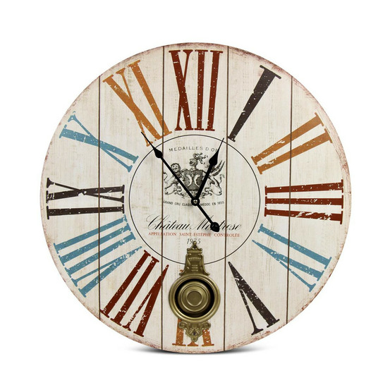 Horloge ancienne balancier château montrose bois multicolore - décoration d'autrefois