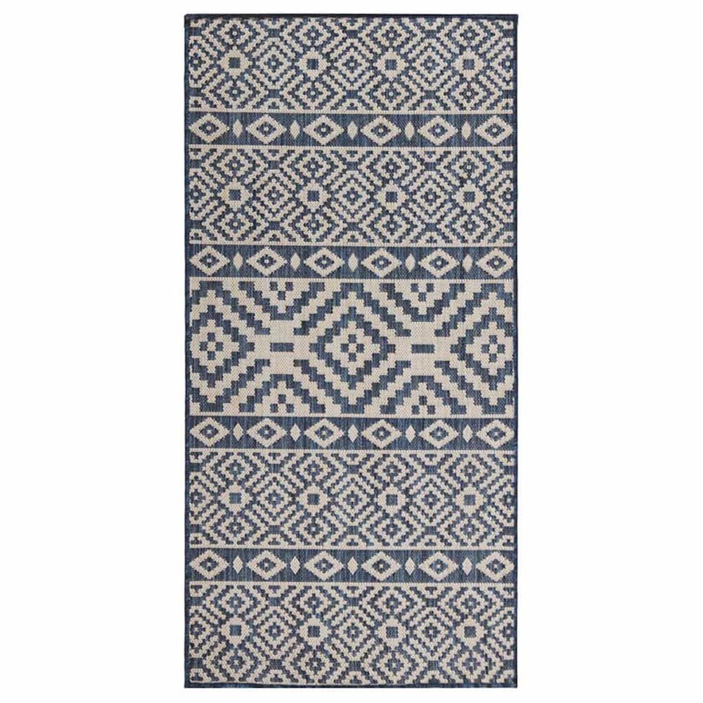 Tapis à tissage plat d'extérieur 80x150 cm rayures bleues