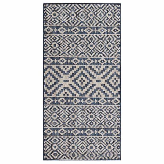 Tapis à tissage plat d'extérieur 80x150 cm rayures bleues