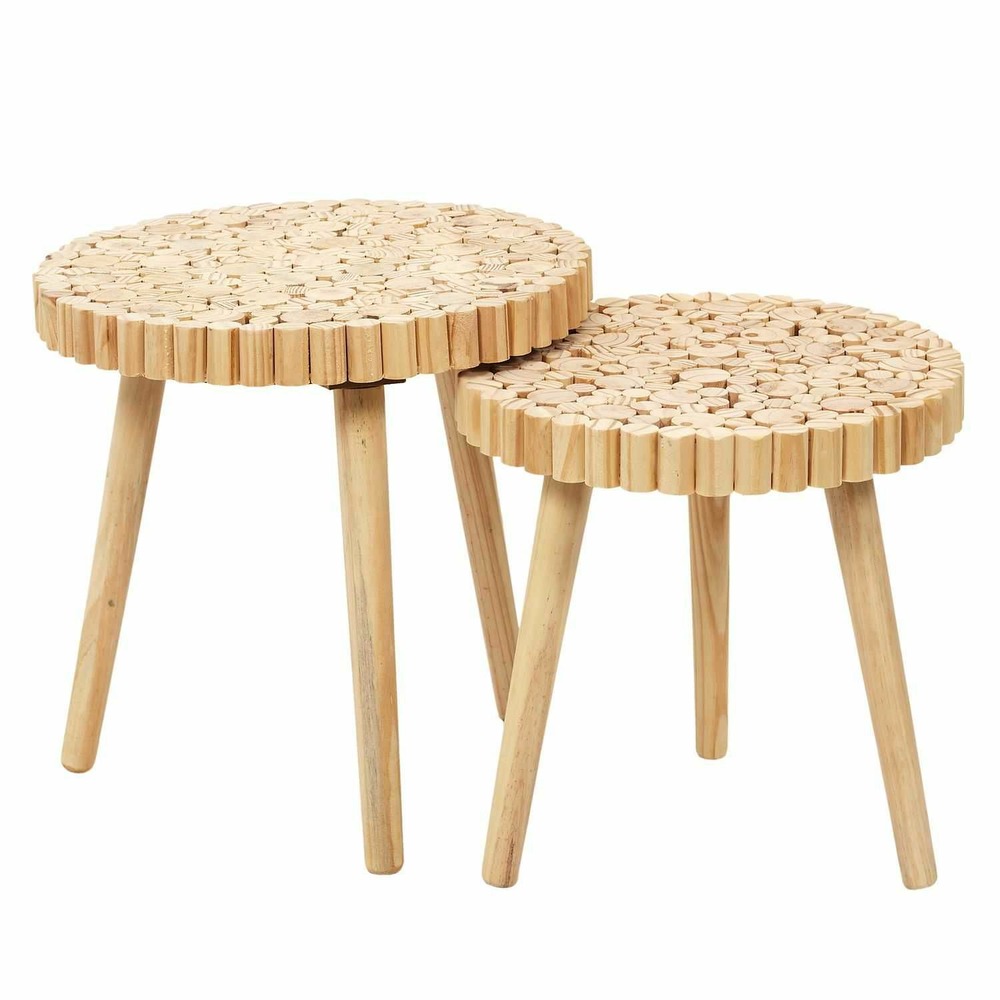 Duo de tables gigognes en mdf effet rondins de bois - diam 40 cm x h. 40 cm et diam. 35 cm x h. 35 cm