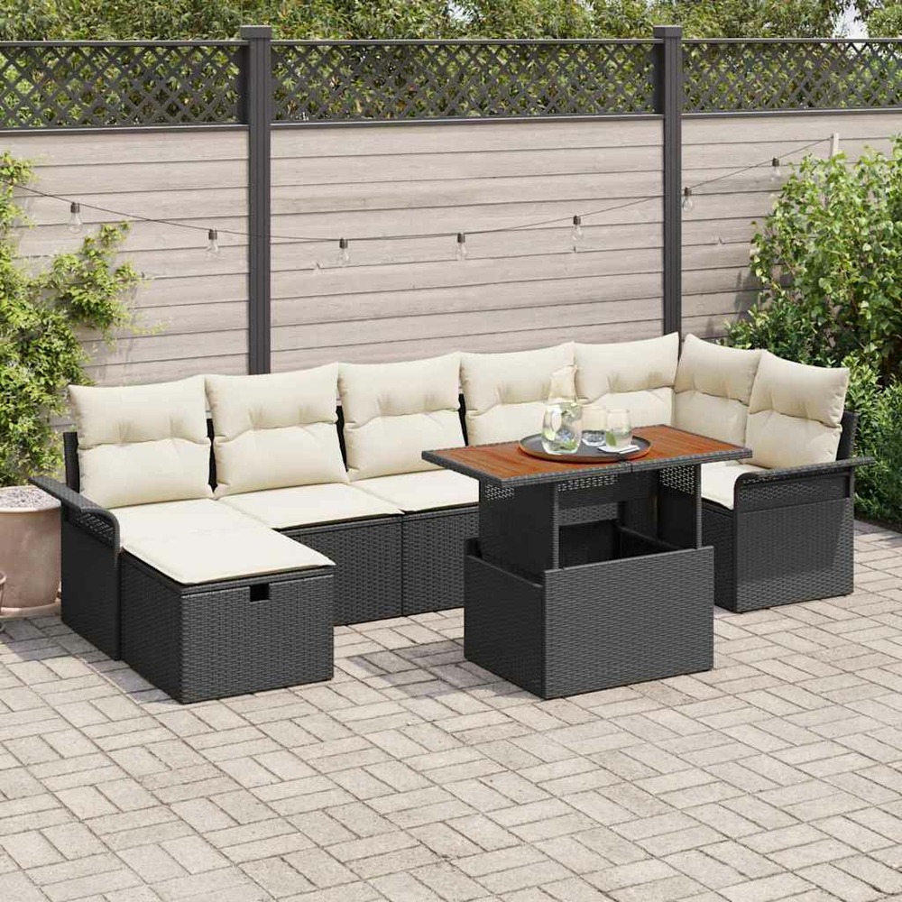 Ensemble de canapé de jardin 8 pcs noir polyrotin