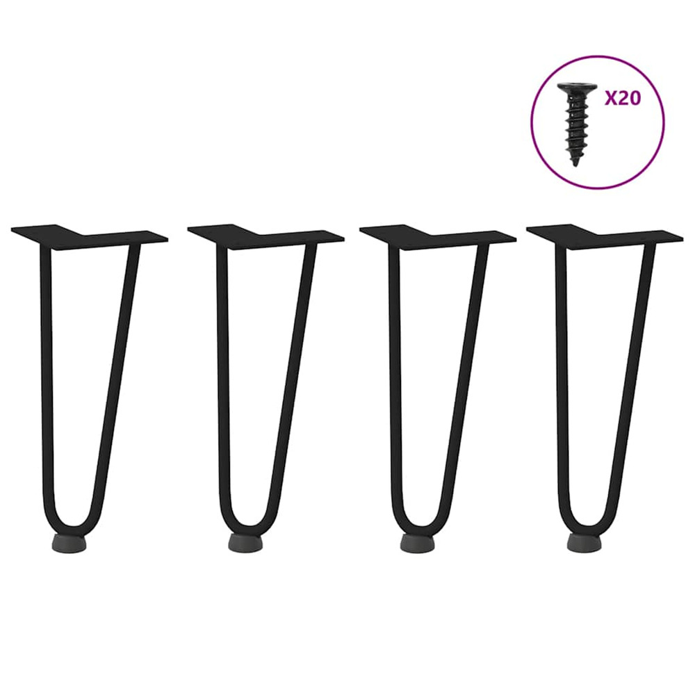 Pieds en épingle à cheveux pour table basse 4 pièces noir 30 cm acier massif