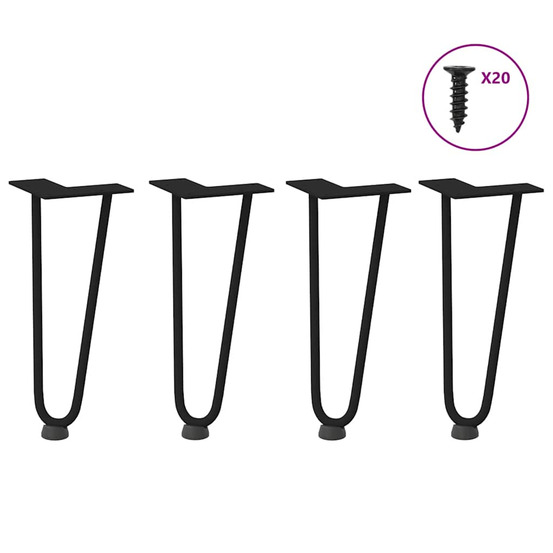 Pieds en épingle à cheveux pour table basse 4 pièces noir 30 cm acier massif