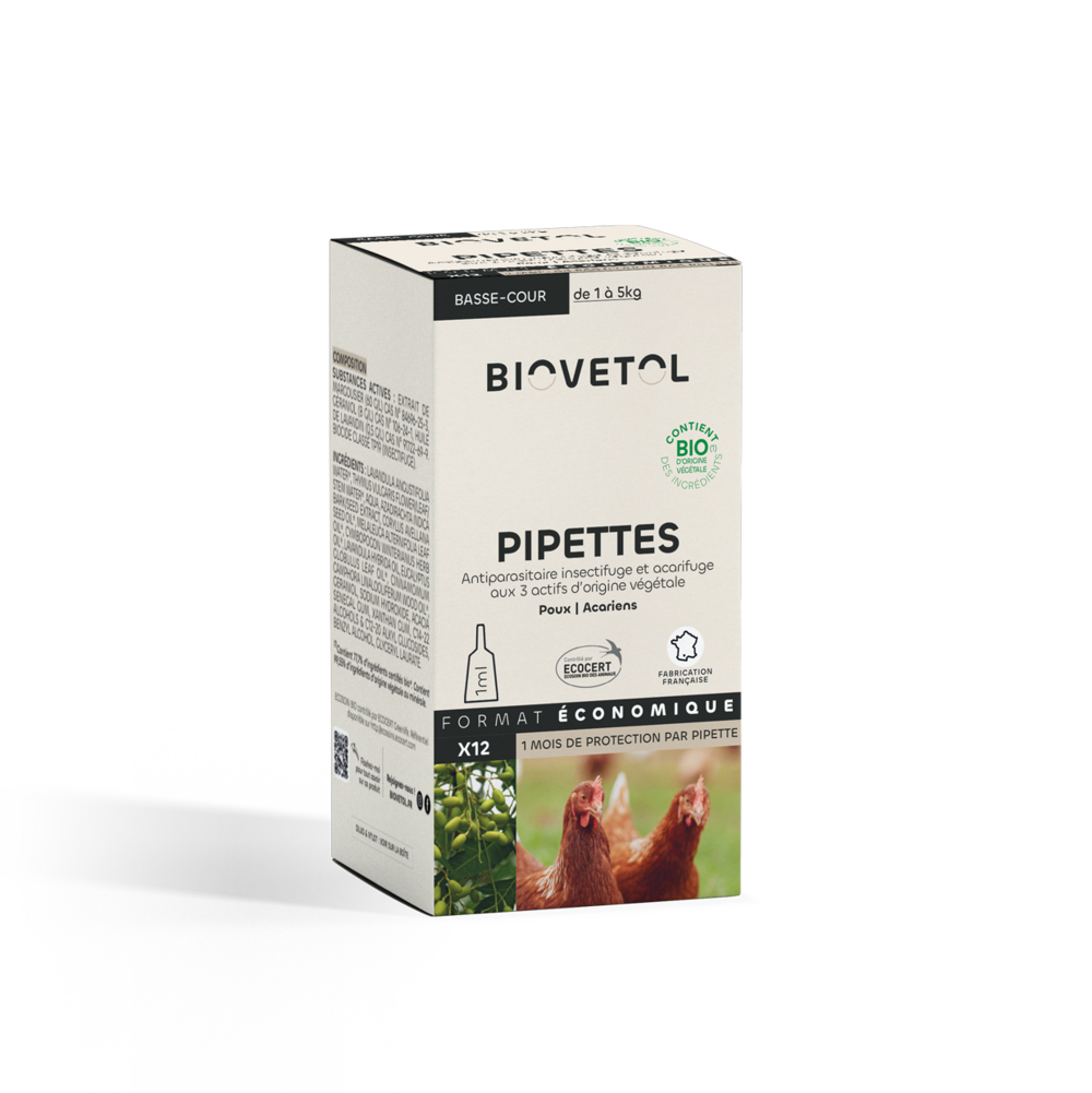Pipettes anti puces basse-cour - bio - certifié ecocert -12 pipettes*1ml