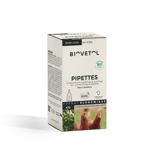 Pipettes anti puces basse-cour - bio - certifié ecocert -12 pipettes*1ml