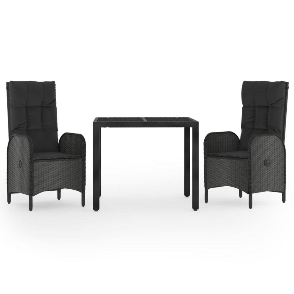 Ensemble à manger de jardin avec coussins 3 pcs noir