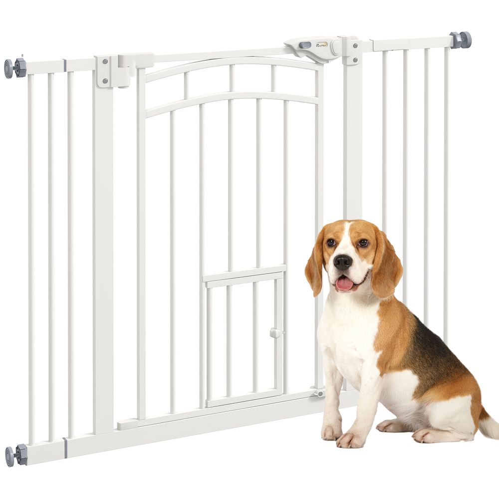 Barrière escalier chien acier intérieur fermeture automatique chatière 74-100x76cm blanc - comfortxl pet living