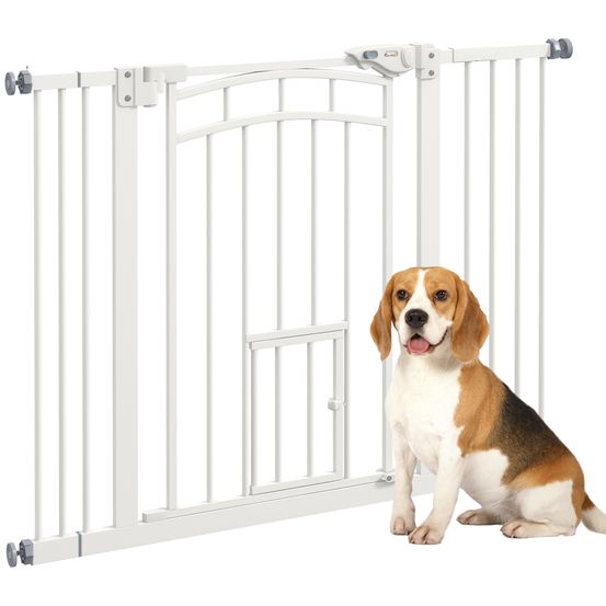 Barrière escalier chien acier intérieur fermeture automatique chatière 74-100x76cm blanc - comfortxl pet living