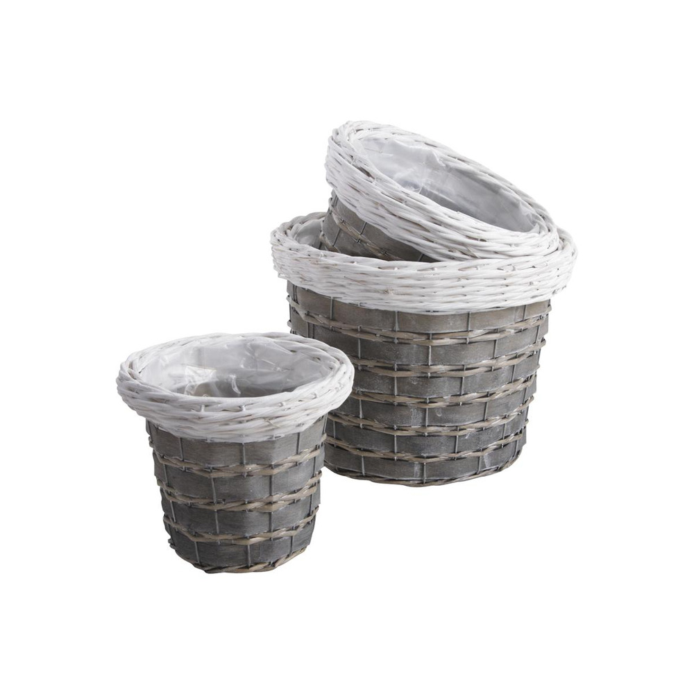 Cache-pots en osier gris et blanc (lot de 3)
