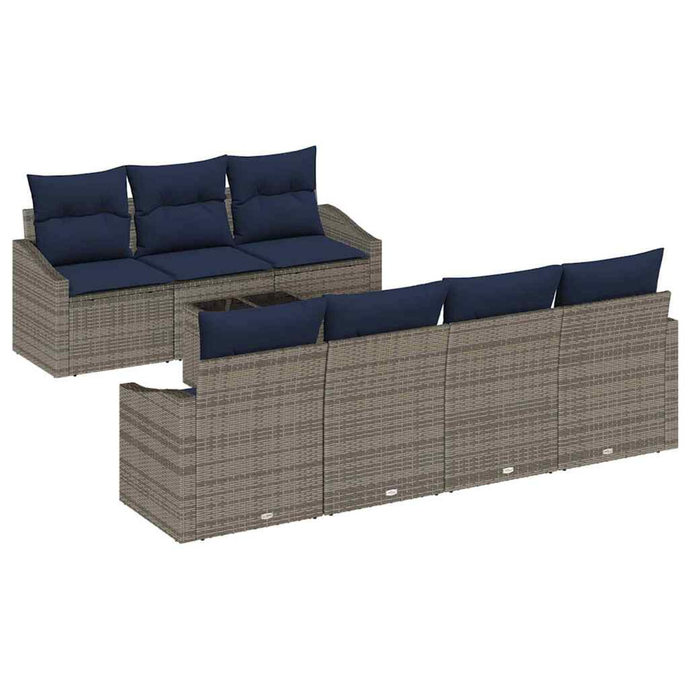 Ensemble de canapés avec coussin 8 pcs gris et marine polyrotin