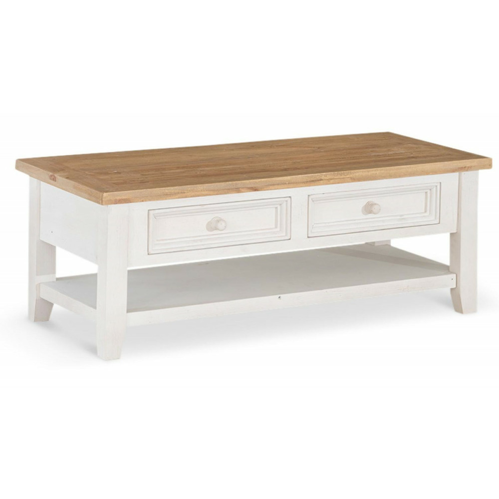 Table basse 2 tiroirs bois blanc 120x60x45cm