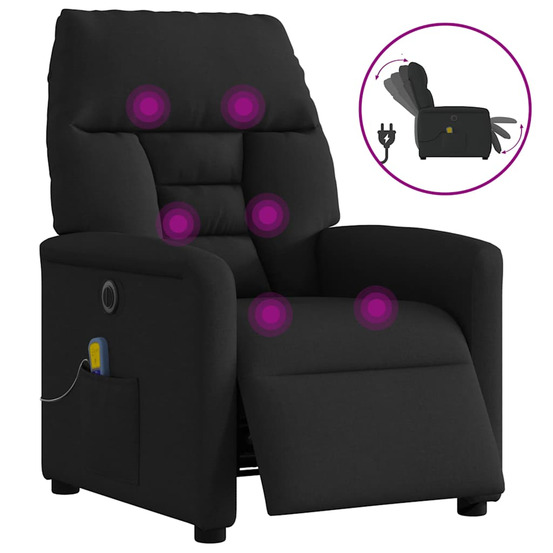 Fauteuil de massage inclinable électrique noir tissu