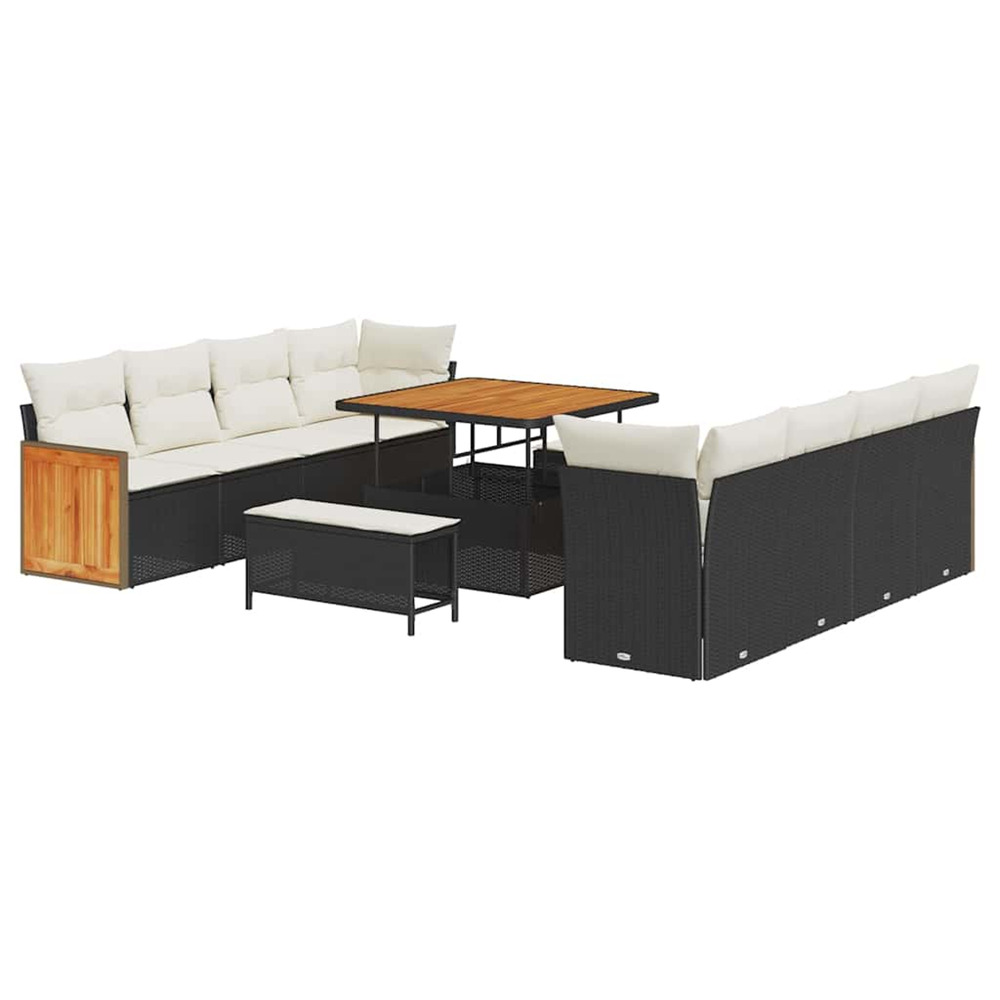 Ensemble de canapé de jardin avec coussin 11 pcs noir et crème