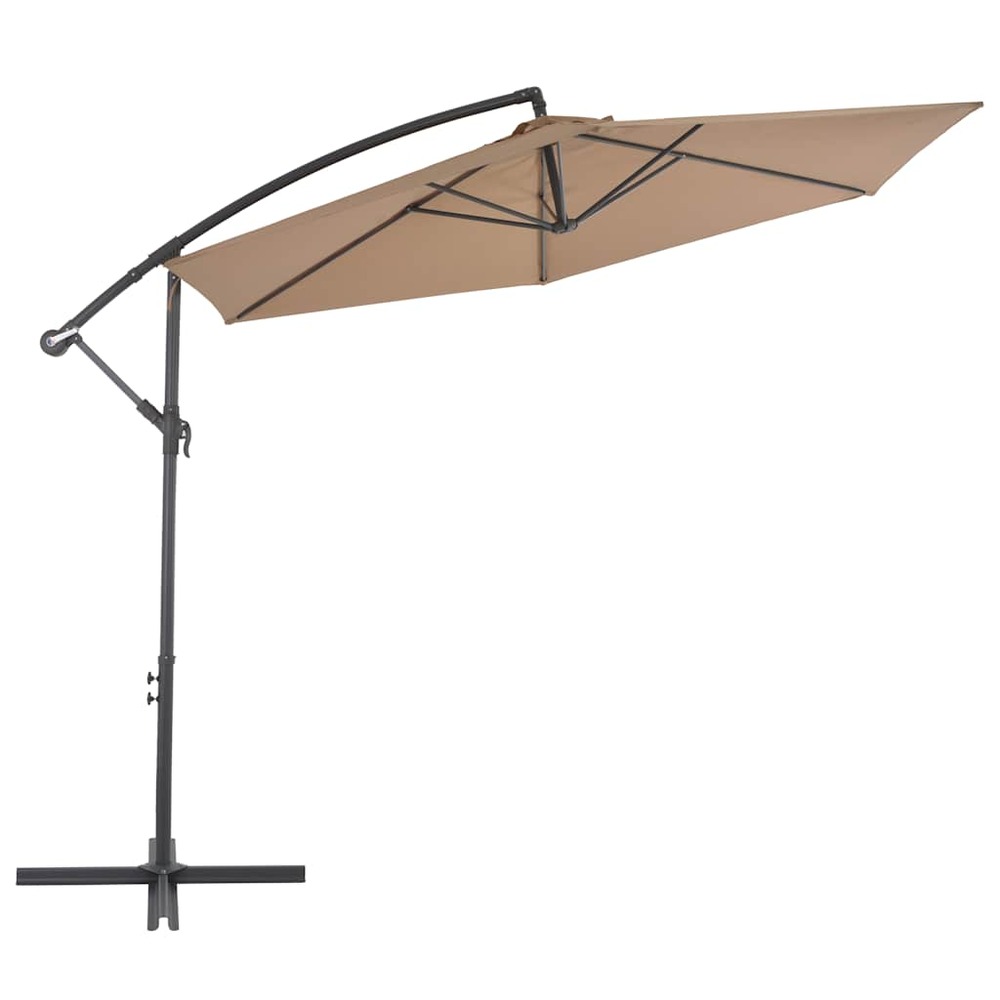 Parasol de jardin en porte-à-faux et poteau en aluminium taupe
