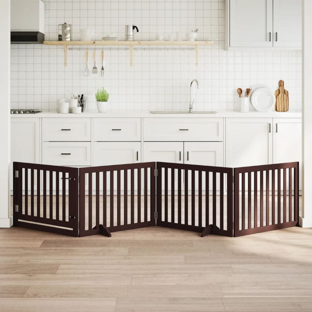 Barrière sécurité animaux bois porte 4 panneaux brun 320cm