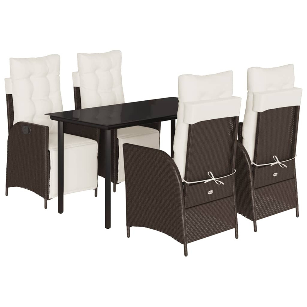 Ensemble à manger de jardin 5 pcs et coussins marron poly rotin