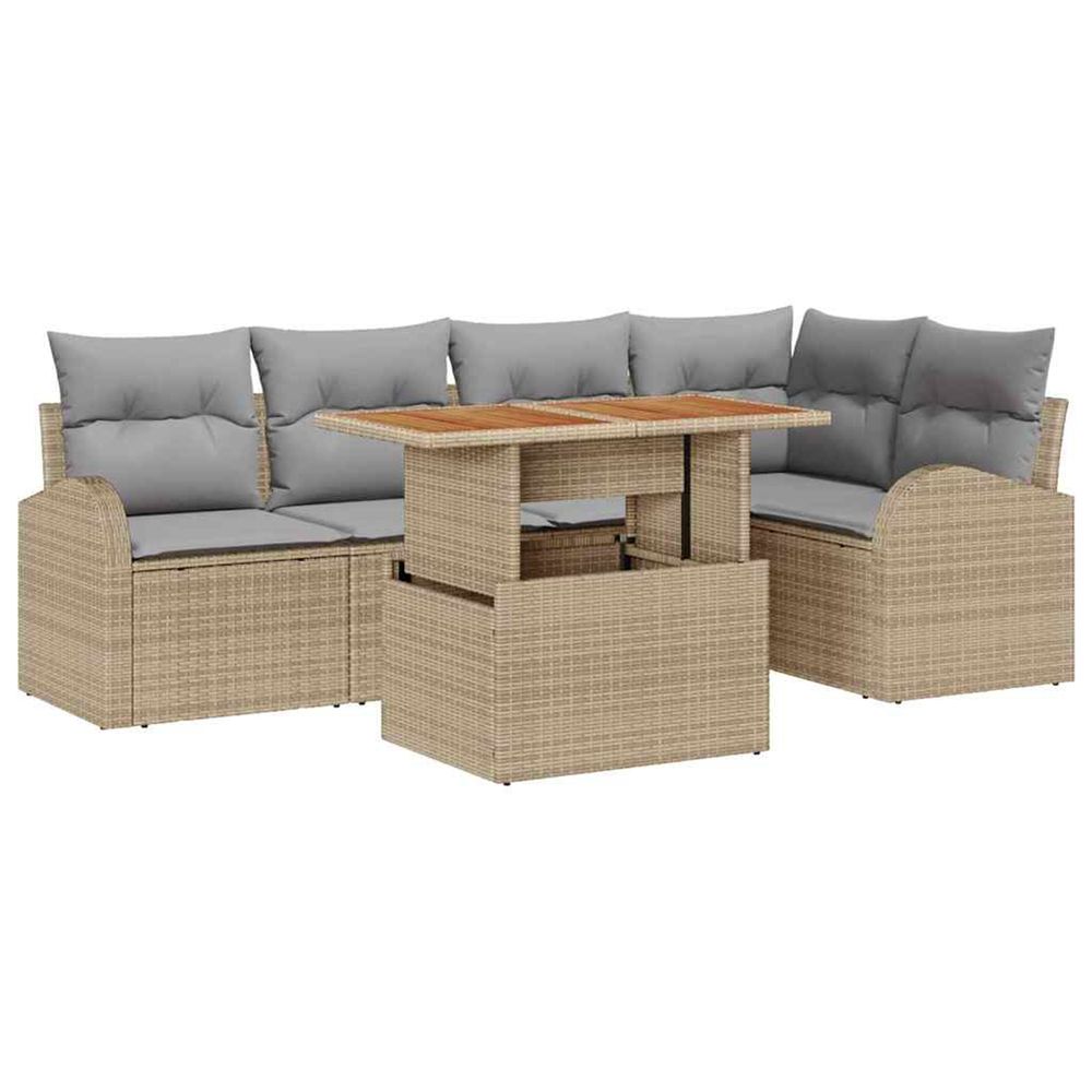 Ensemble de canapé de jardin 6 pc beige poly rotin
