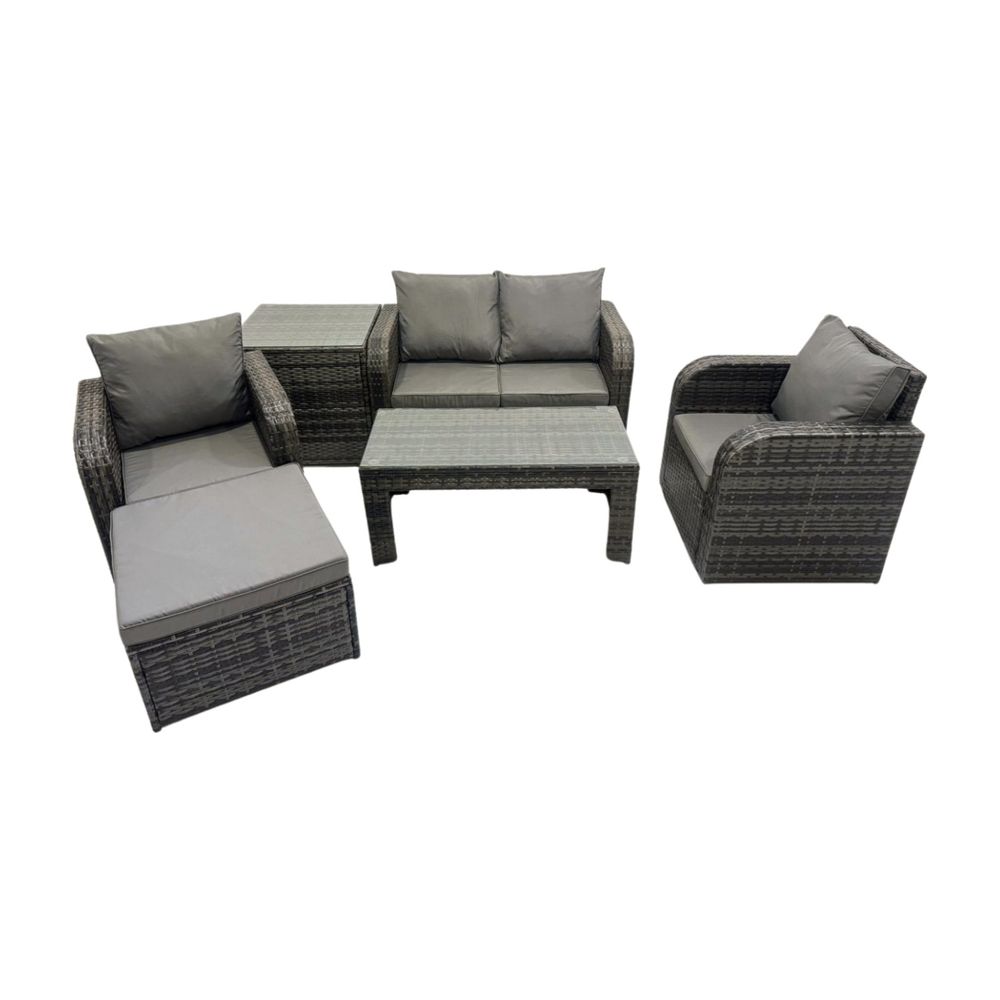 Ensemble de meubles de jardin en polyrotin avec table basse rectangulaire grand tabouret canapé d'amour table d'appoint