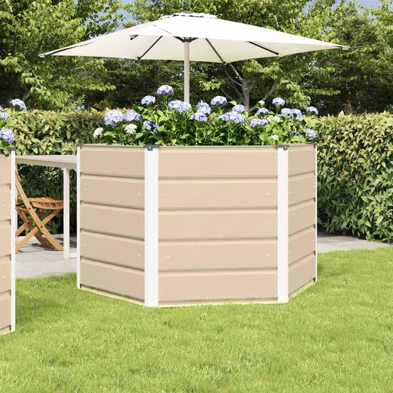 Bac à fleurs surélevé acier hexagonal pour jardin balcon design moderne 129x129x75 cm ivoire