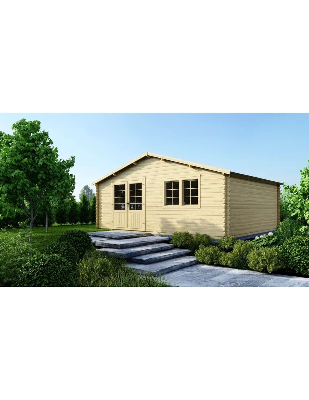 Abri de jardin en bois - 30m2 - 6x5m - ep. 40mm - couleur: naturel - dom748 - altanka