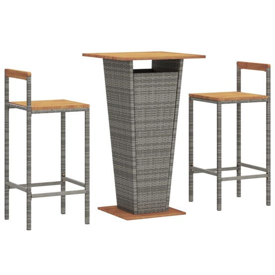 Ensemble de bar de jardin meuble extérieur terrasse 3 pièces gris poly rotin/bois massif acacia