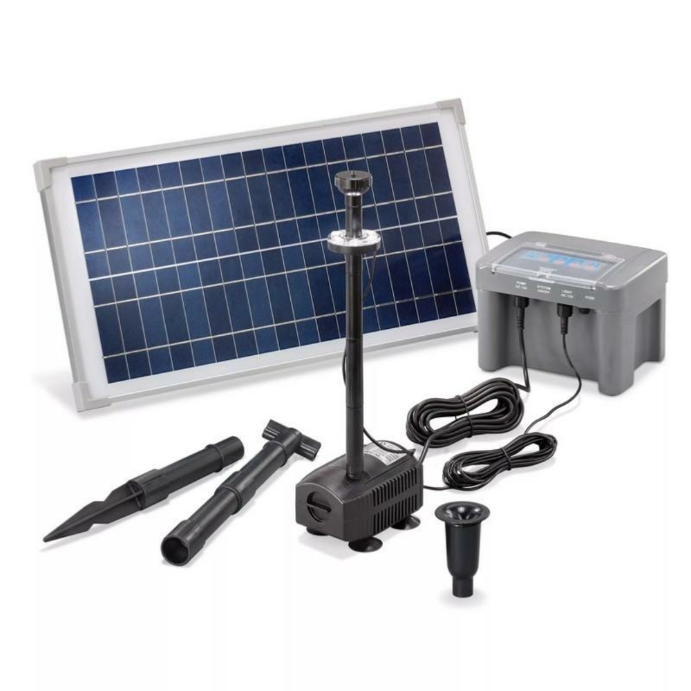 Kit pompe solaire fountain pro avec système batterie 12v et led, 500 l/h-15 w
