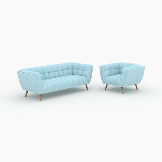 Carmen-ensemble canapé et fauteuil en tissu bleu clair 4 places