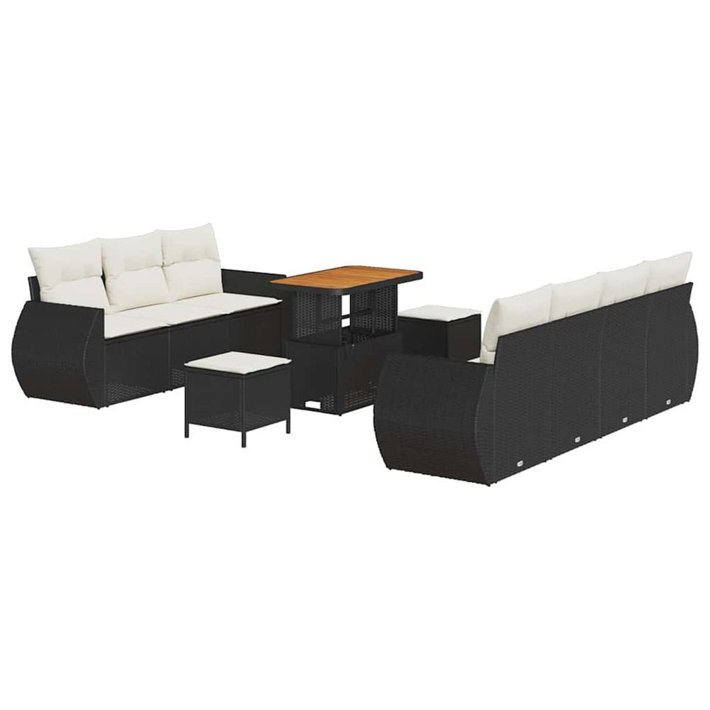 Ensemble de canapé de jardin avec coussin 10 pcs noir polyrotin