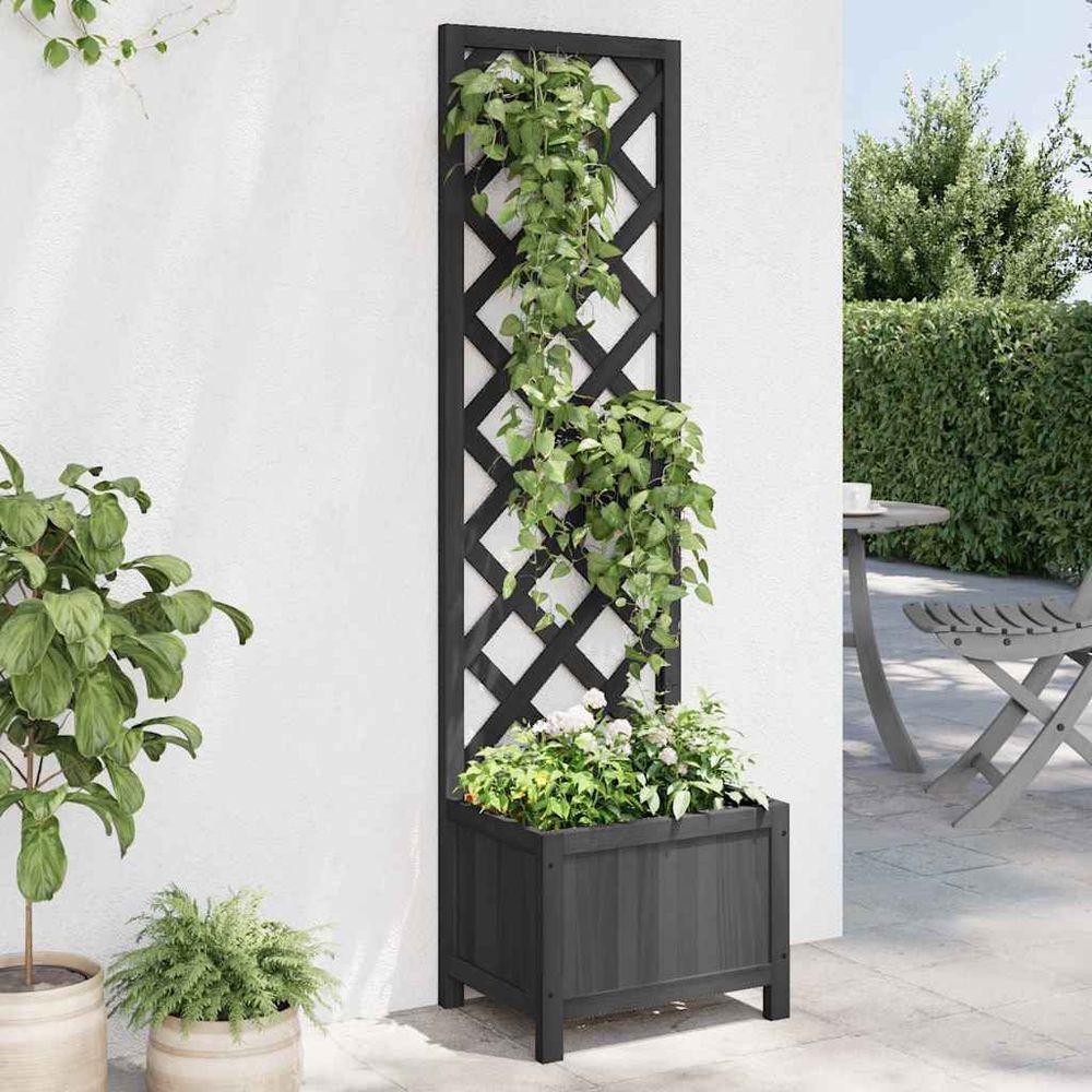 Jardinière avec treillage bois de sapin pour plantes grimpantes jardin terrasse noir 135cm