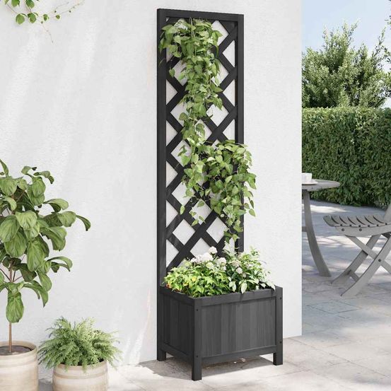Jardinière avec treillage bois de sapin pour plantes grimpantes jardin terrasse noir 135cm