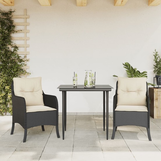 Ensemble à manger de jardin avec coussins 3 pcs noir
