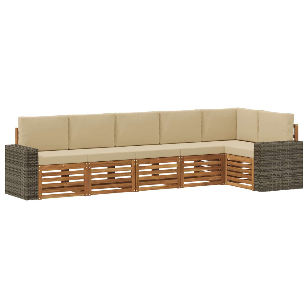 Ensemble de canapé d'angle avec coussin 6 pcs naturel et beige