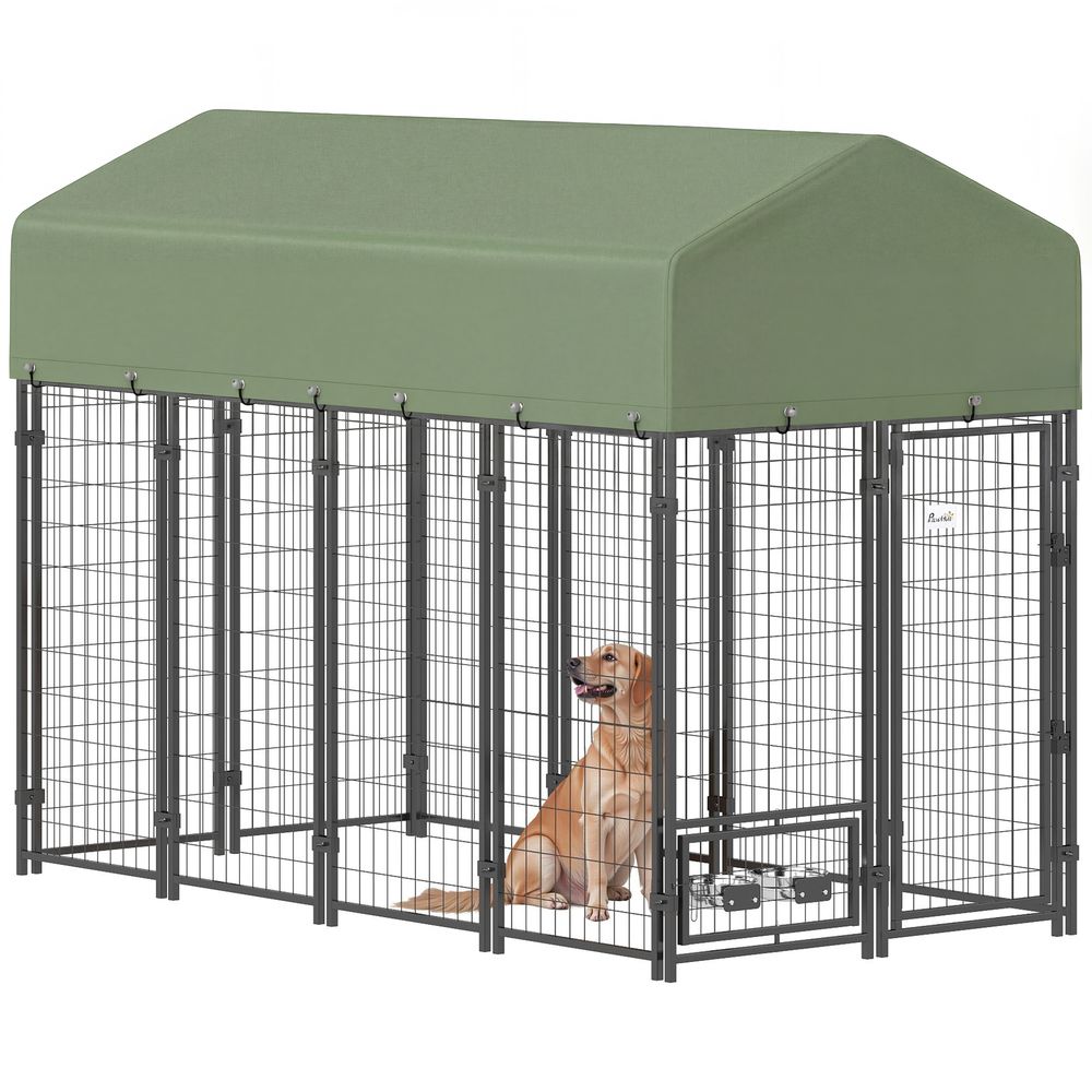 Enclos pour chien acier vert 244 x 122 x 183 cm extérieur toit anti-uv 2 gamelles