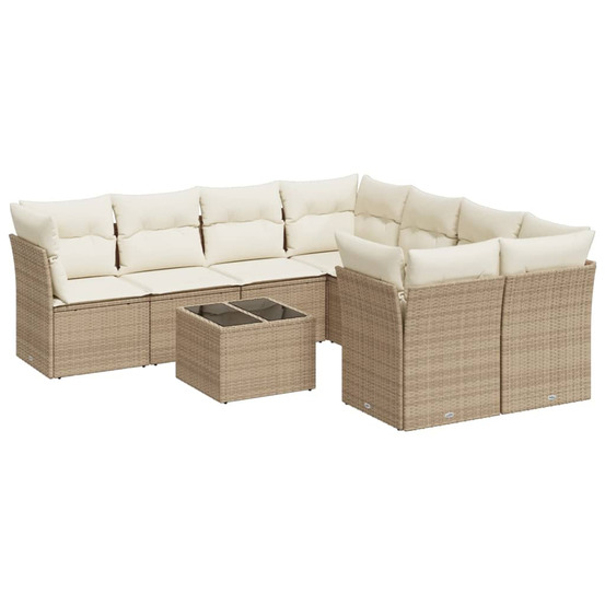 Salon de jardin avec coussins 9 pcs beige résine tressée