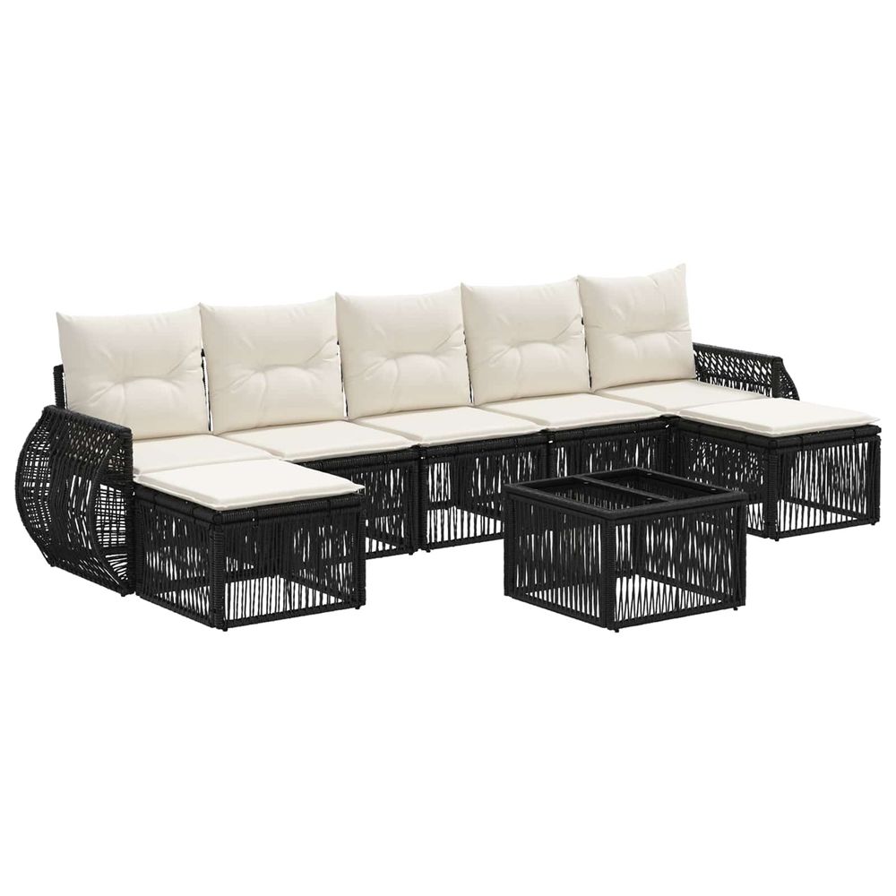 Ensemble de canapé de jardin 8 pc noir et blanc crème polyrotin
