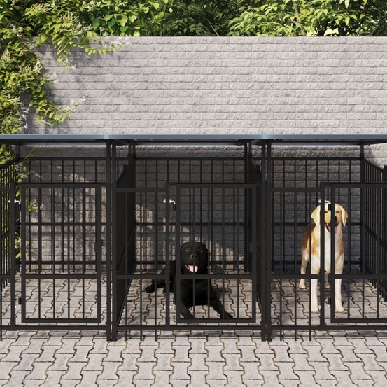 Chenil d'extérieur avec toit pour chiens acier 13,14 m²