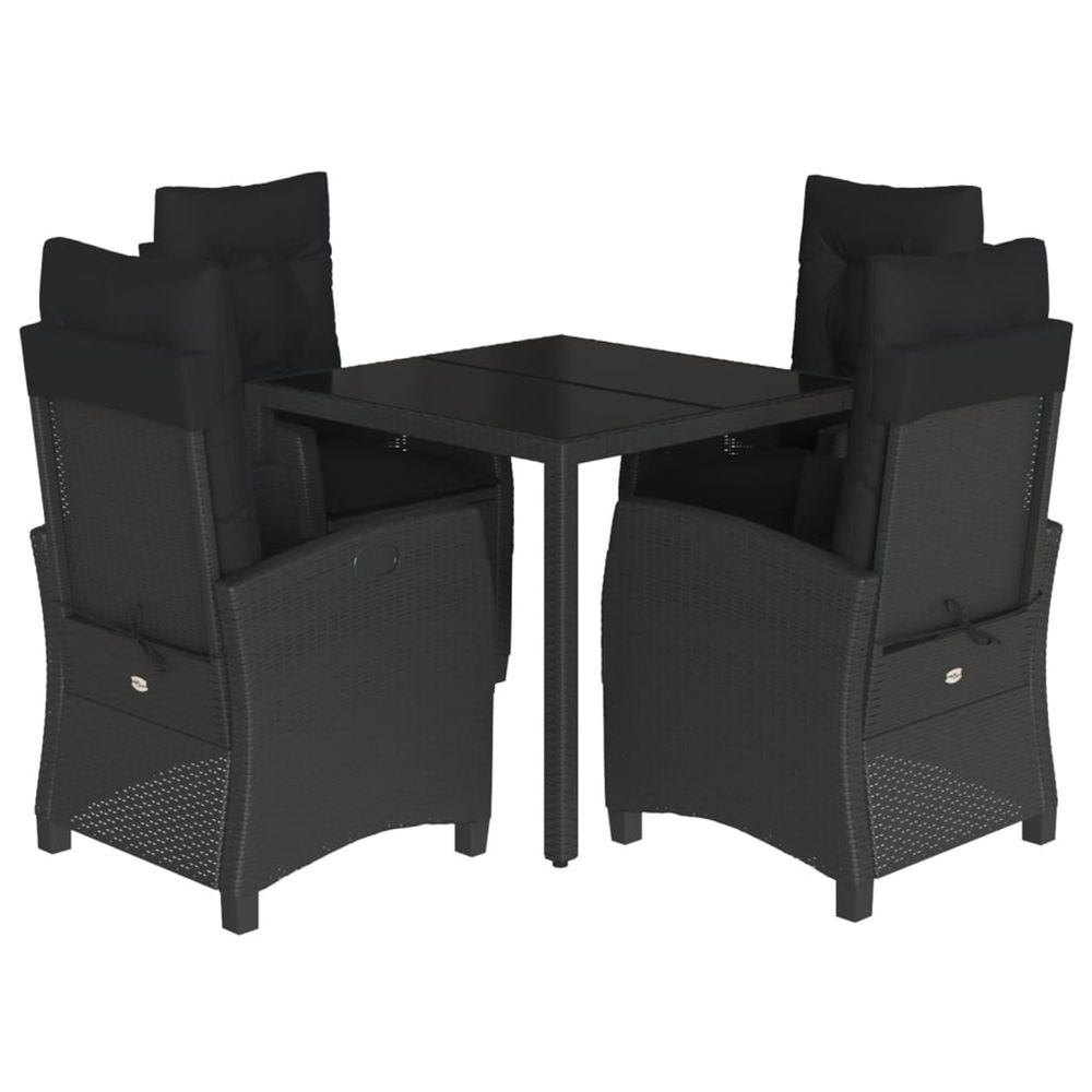 Ensemble à manger de jardin coussins 5pcs noir résine tressée