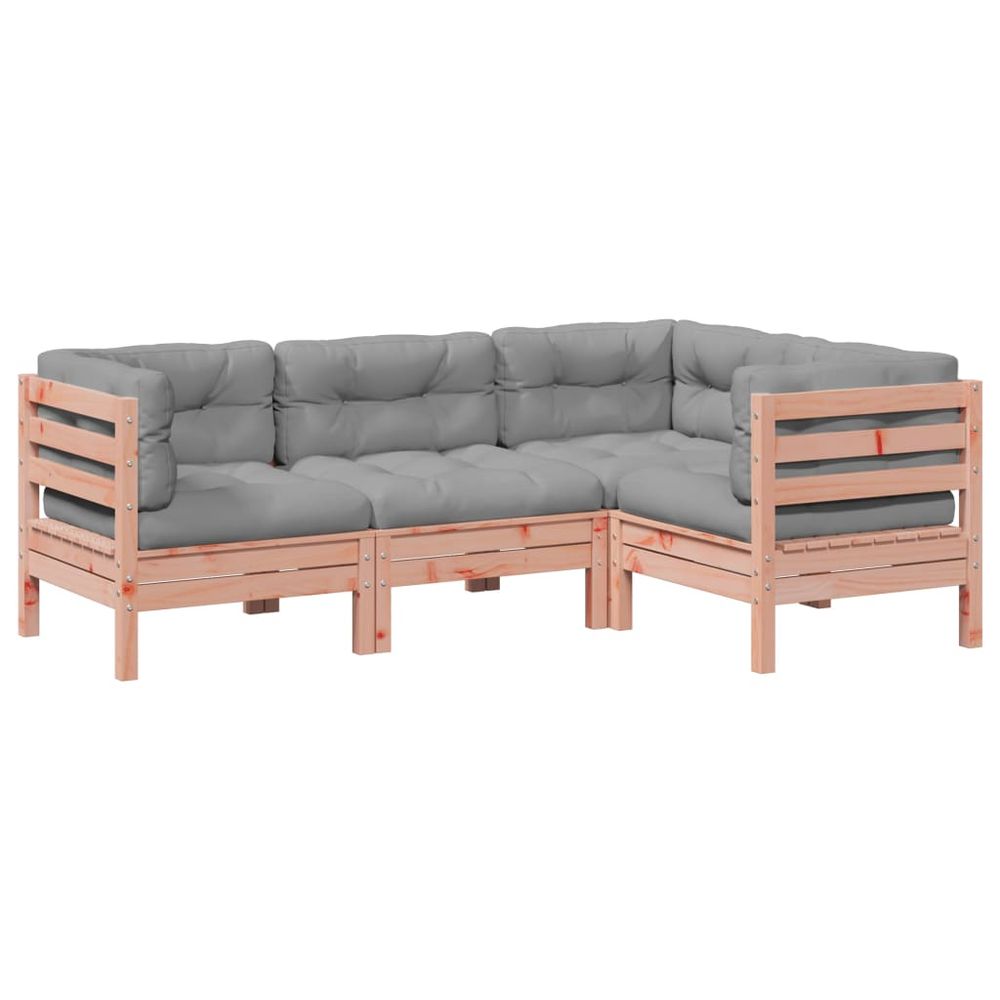 Salon de jardin 4 pcs et coussins bois massif sapin de douglas