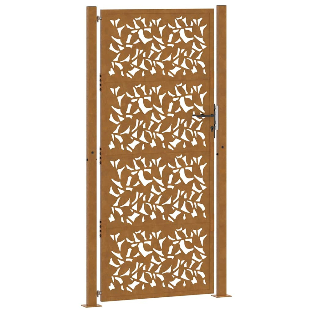 Portail de jardin 100x200 cm en acier patiné avec motif feuille