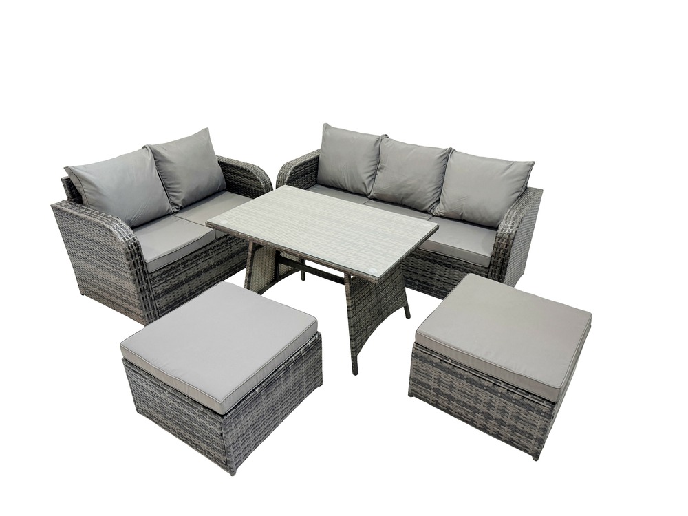 Dossier haut ensemble de meubles de jardin en rotin table à manger set canapé d'amour canapé 3 places 2 grand tabourets