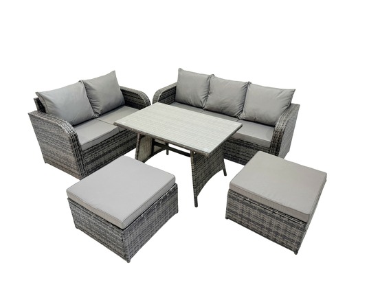 Dossier haut ensemble de meubles de jardin en rotin table à manger set canapé d'amour canapé 3 places 2 grand tabourets