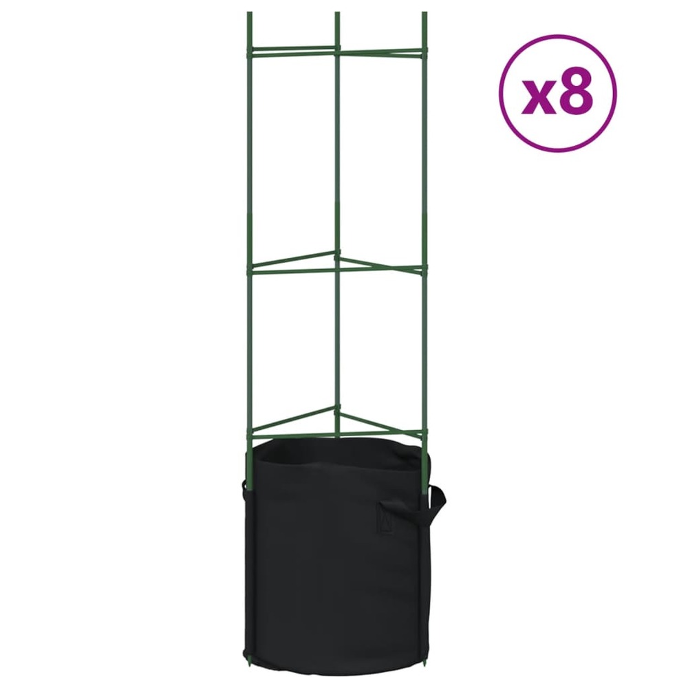 Cages à tomates avec sacs à plantes 8 pcs 116 cm acier et pp