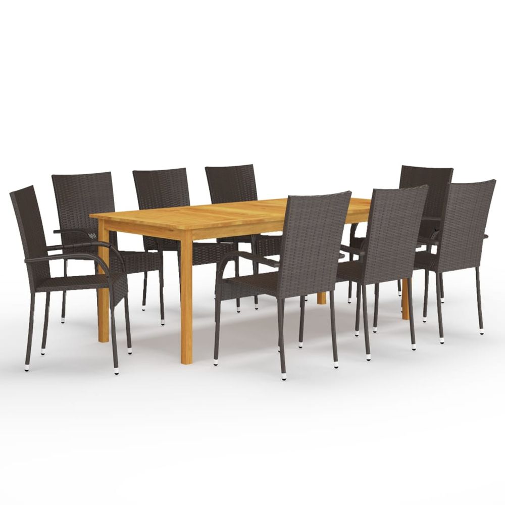 Ensemble à manger de jardin 9 pcs marron