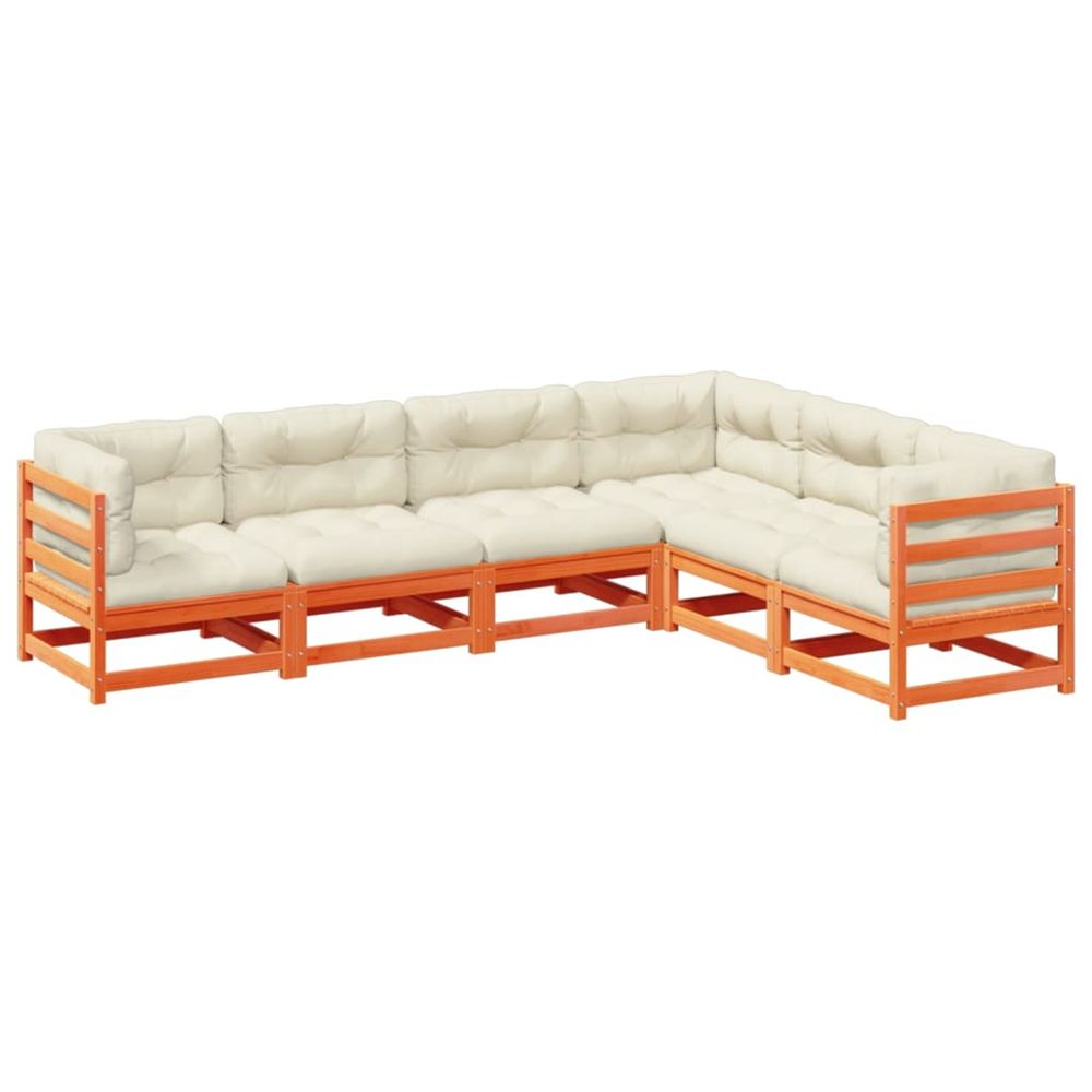 Salon de jardin 6 pcs avec coussins cire marron bois pin massif