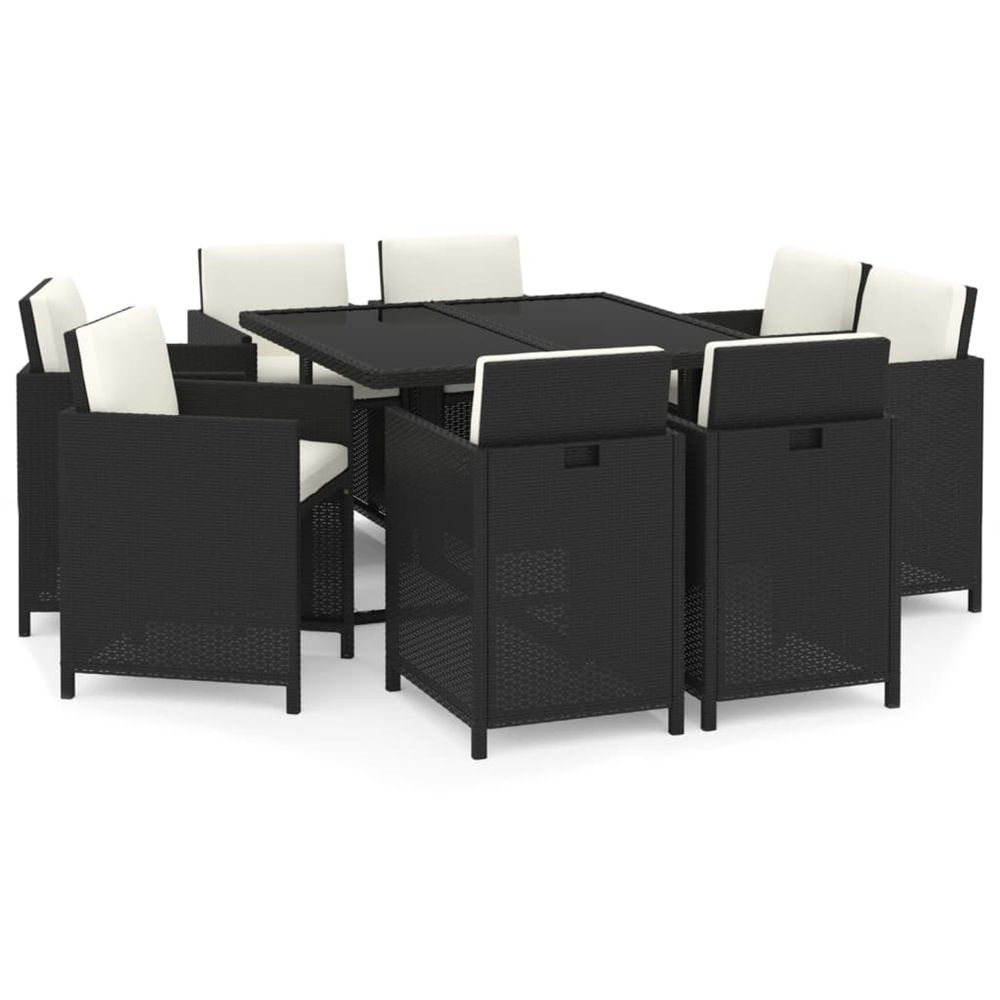 Ensemble à manger de jardin coussins 9pcs résine tressée noir