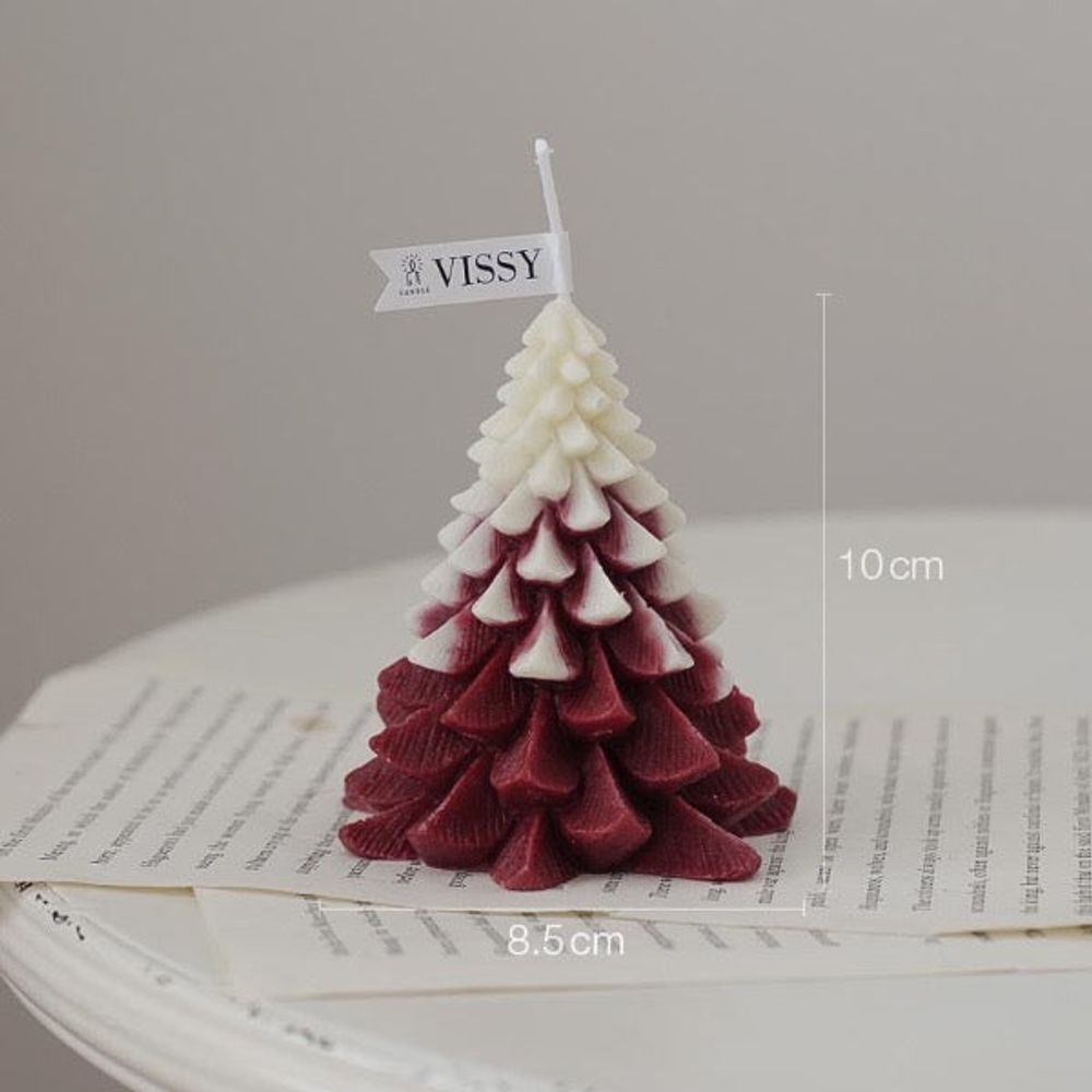 Bougie de noël - sapin rouge enneigé