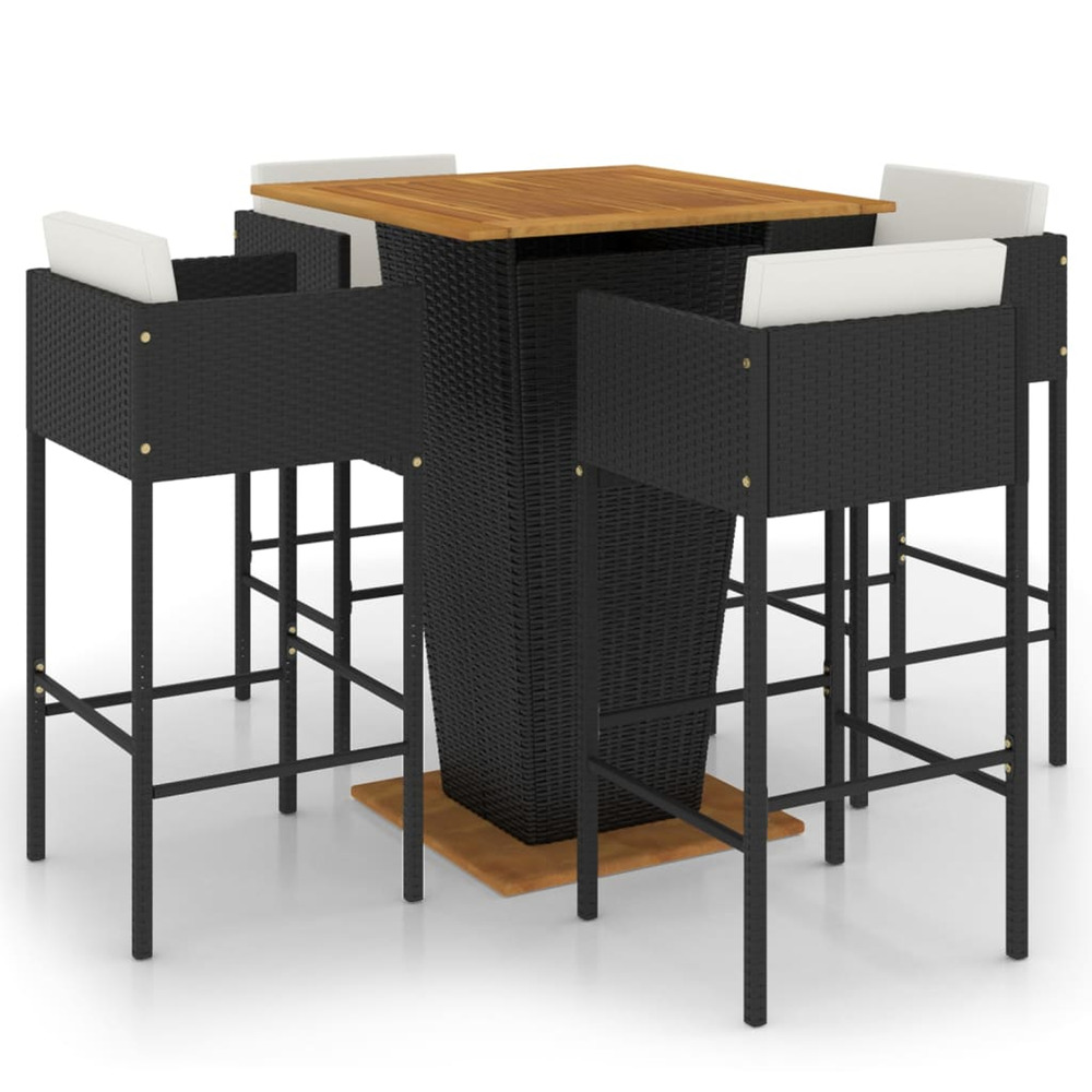 Ensemble de bar de jardin 5 pcs et coussins résine tressée noir