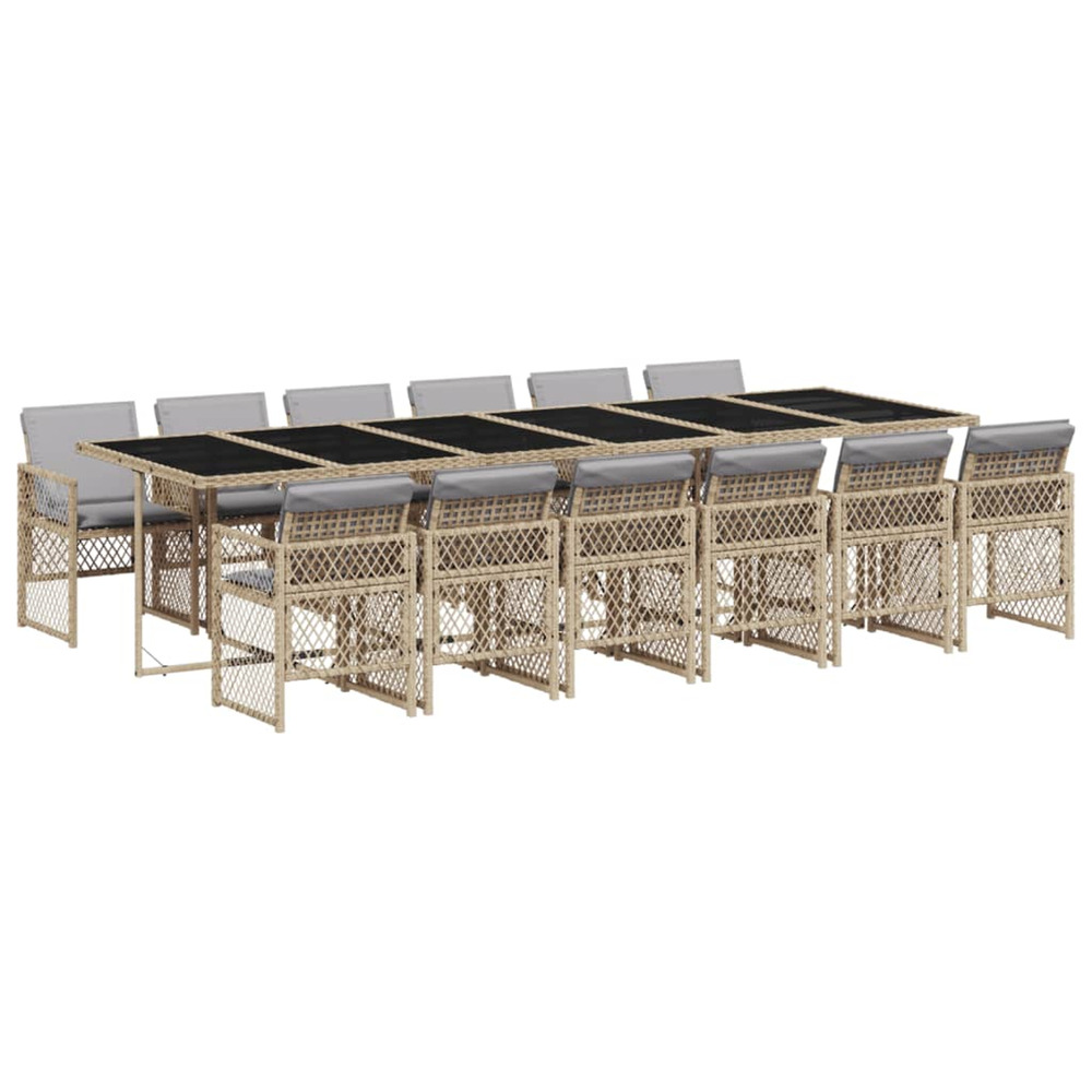 Ensemble à manger de jardin et coussins 13 pcs beige