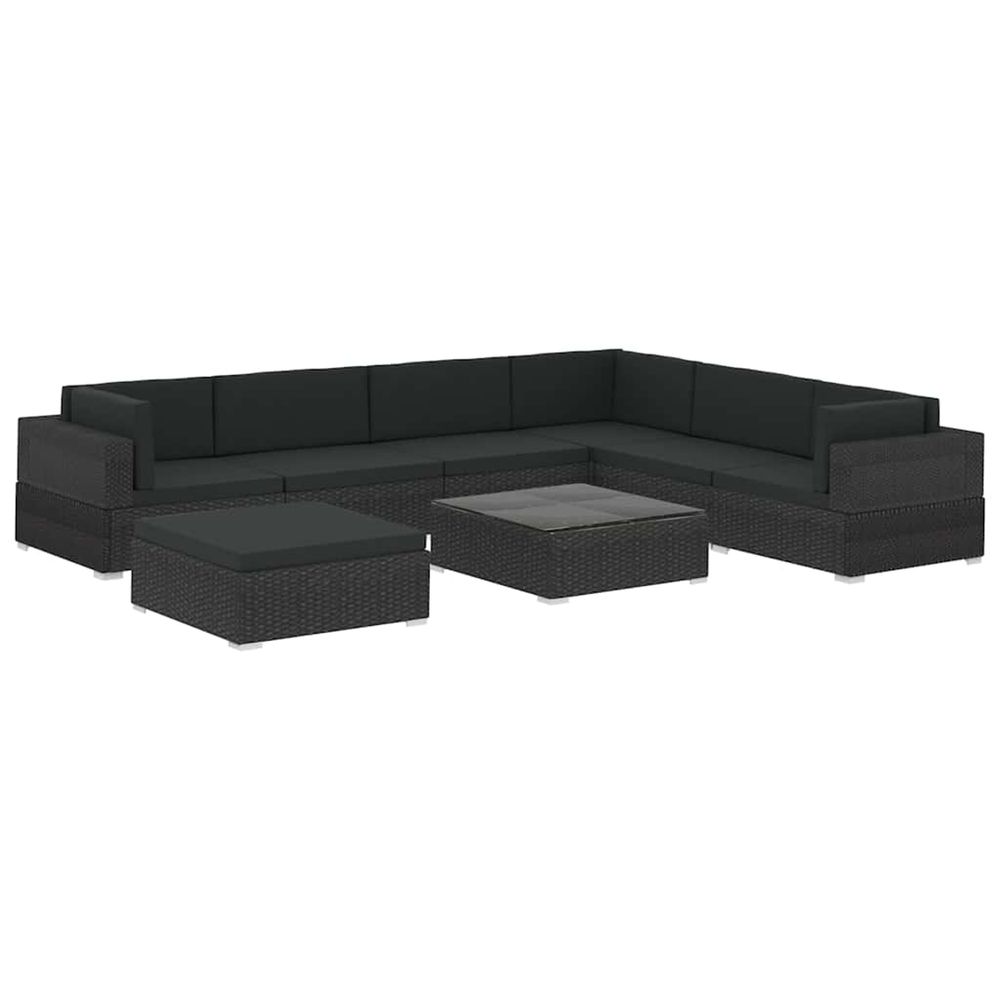 Salon de jardin 8 pcs avec coussins résine tressée noir